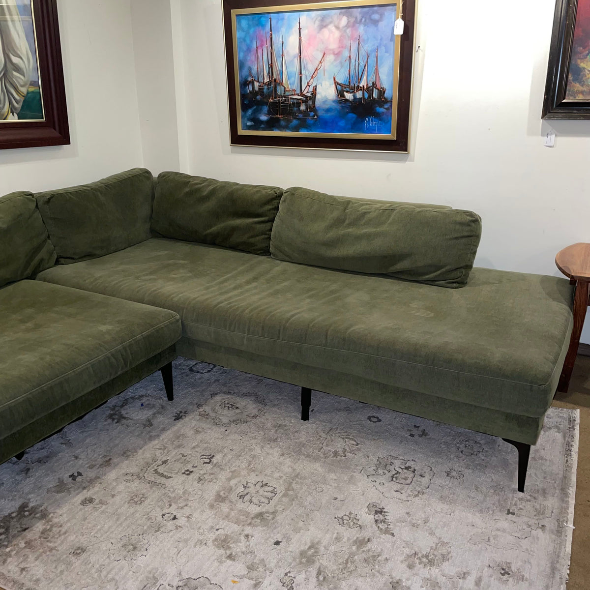 West Elm Andres Olive Green Mega RAF Sectional *Measure Your Doorways Carefully!* U SECTIONALS RAF