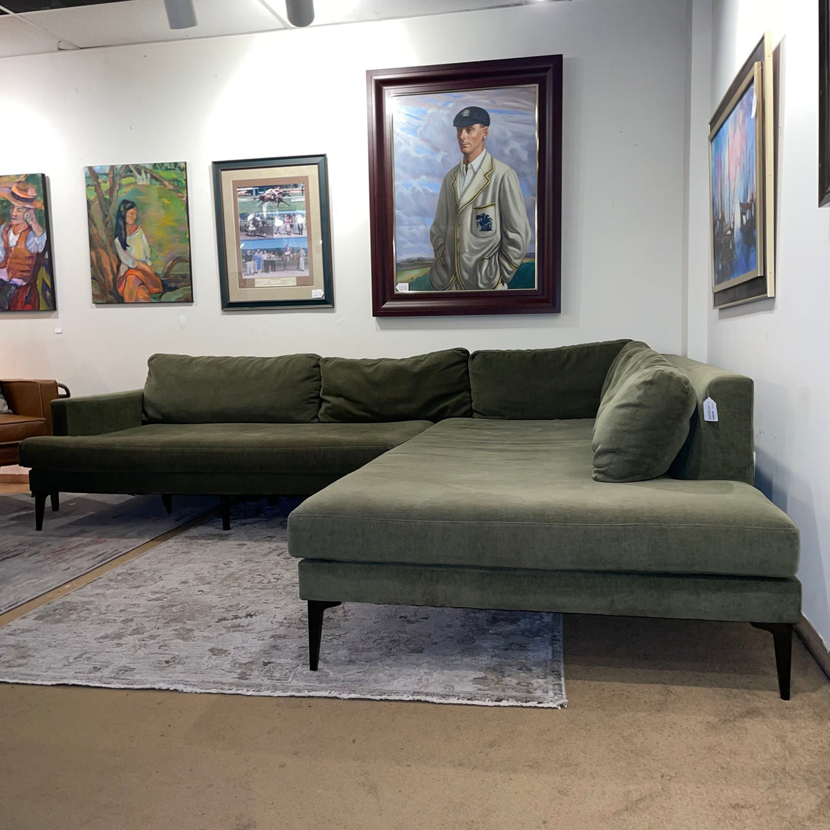 West Elm Andres Olive Green Mega RAF Sectional *Measure Your Doorways Carefully!* U SECTIONALS RAF