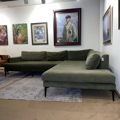 West Elm Andres Olive Green Mega RAF Sectional *Measure Your Doorways Carefully!* U SECTIONALS RAF