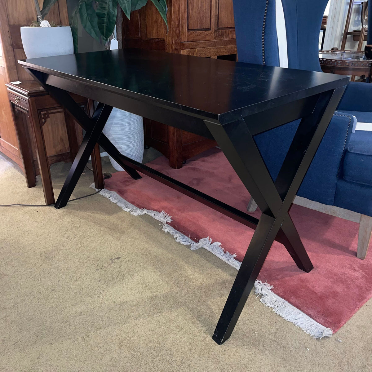 Crate & Barrel Black Desk with X-Base Legs C DESKS