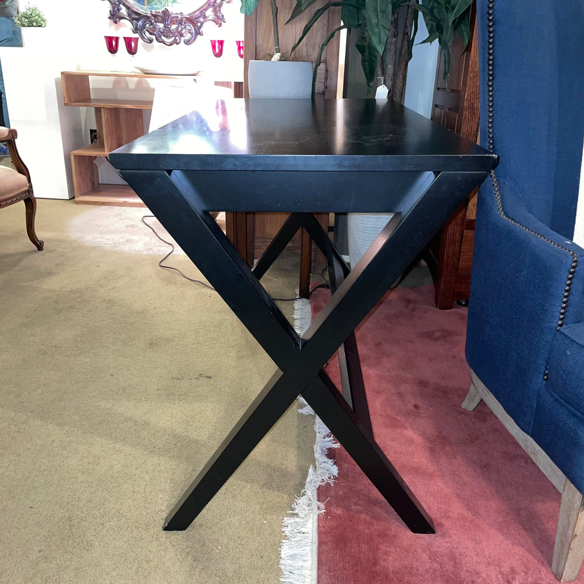 Crate & Barrel Black Desk with X-Base Legs C DESKS