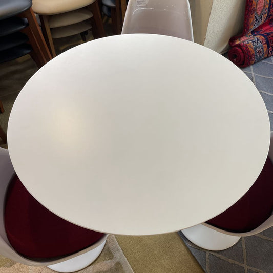 Rove Concepts Saarinen Stye White Tulip Table and 3 Swivel Maroon Chairs SET C DINING TABLES
