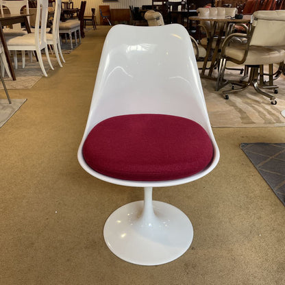 Rove ConceptsSaarinen Stye White Tulip Table and # Swivel Maroon Charis SET