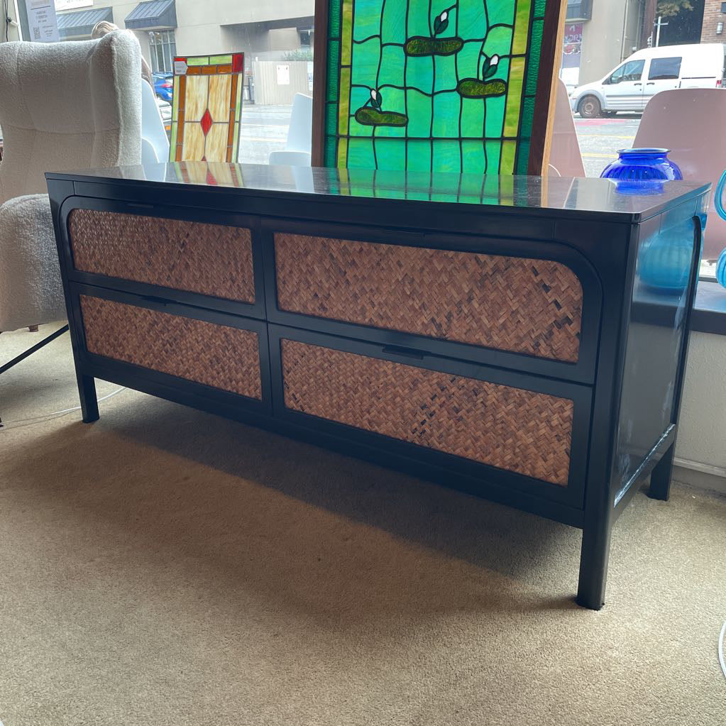 CB2 Black with Woven Front 4 Drawer Media Console C CONSOLE TABLES