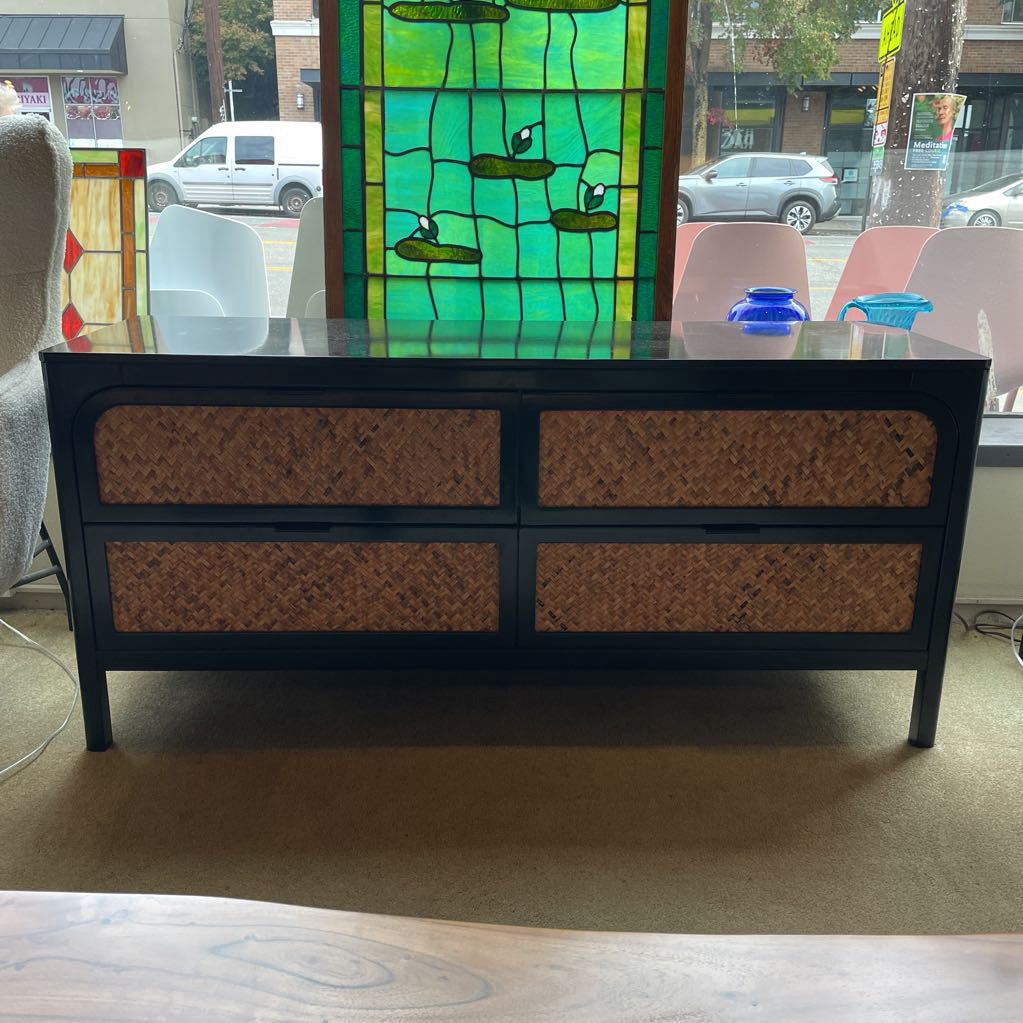 CB2 Black with Woven Front 4 Drawer Media Console C CONSOLE TABLES