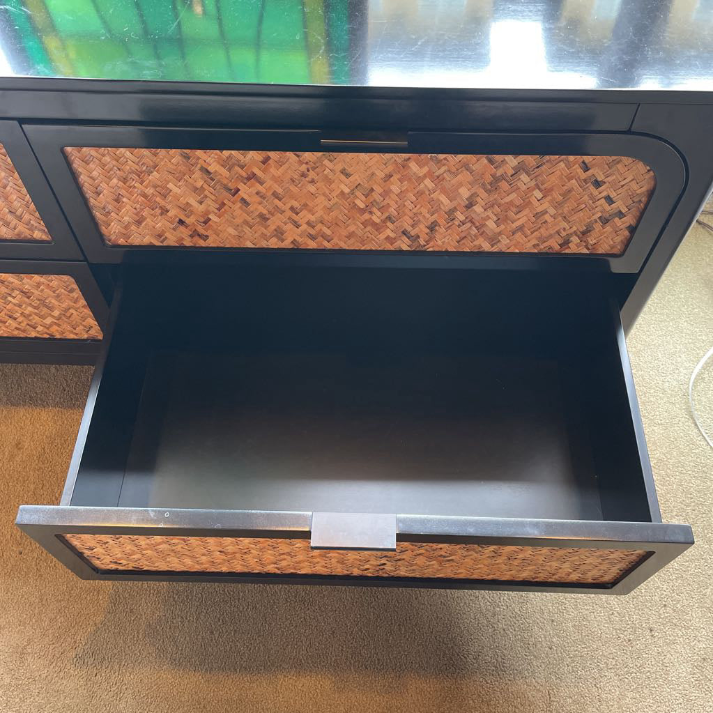 CB2 Black with Woven Front 4 Drawer Media Console C CONSOLE TABLES