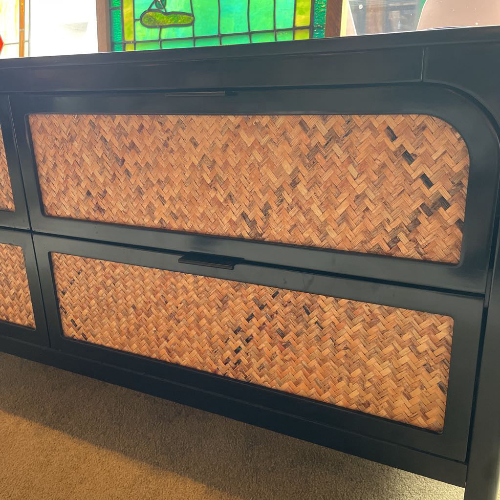 CB2 Black with Woven Front 4 Drawer Media Console C CONSOLE TABLES