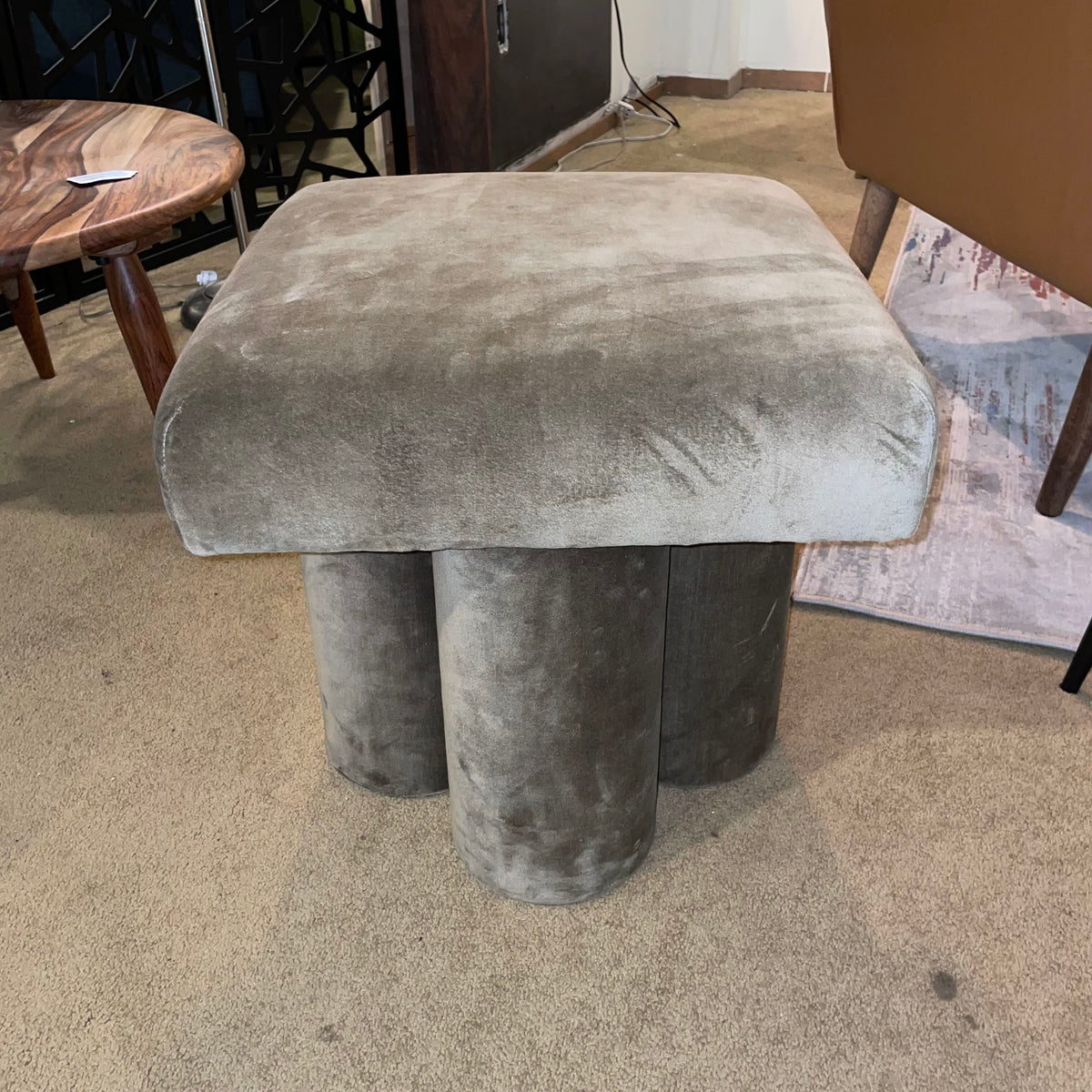 Olive Triple Footed Velvet Stool U OTTOMANS
