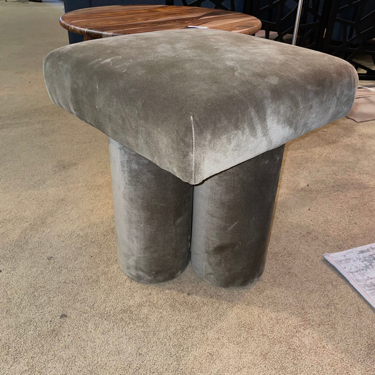 Olive Triple Footed Velvet Stool U OTTOMANS