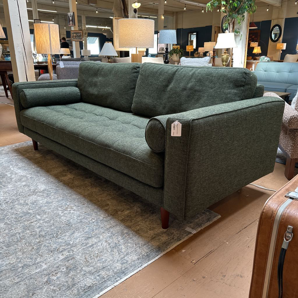 Green Tweed MC Style Bolster Sofa