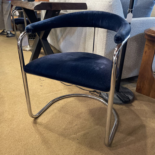 Anton Lorenz For Thonet Blue Velvet & Chrome Accent Chair U ACCENT CHAIRS