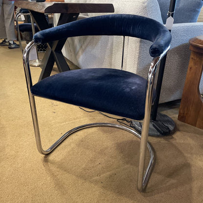 Anton Lorenz For Thonet Blue Velvet & Chrome Accent Chair