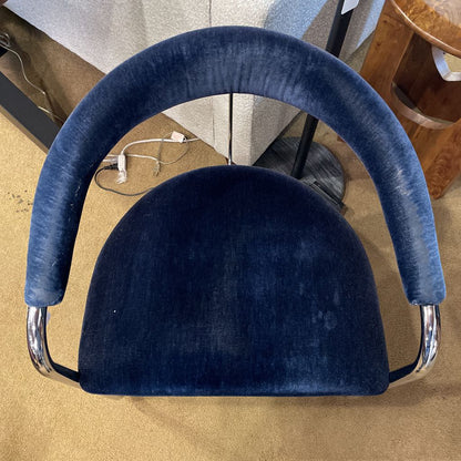 Anton Lorenz For Thonet Blue Velvet & Chrome Accent Chair