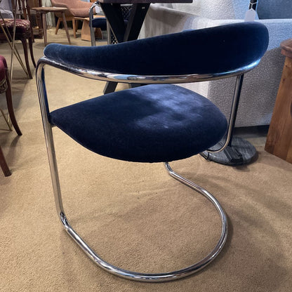 Anton Lorenz For Thonet Blue Velvet & Chrome Accent Chair