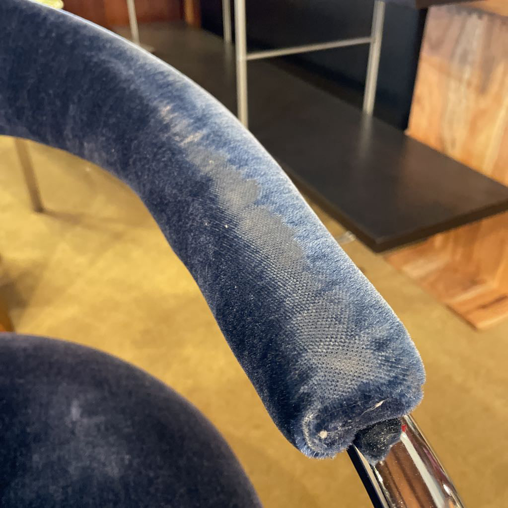 Anton Lorenz For Thonet Blue Velvet & Chrome Accent Chair