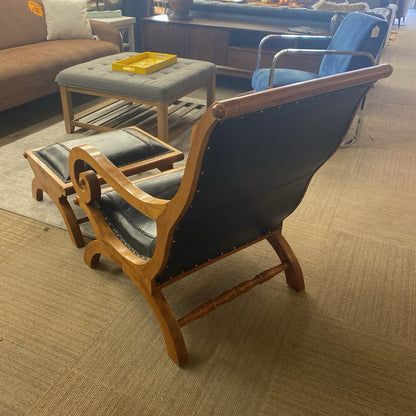 Leather & Tropical Hardwood Plantation Chair & Ottoman