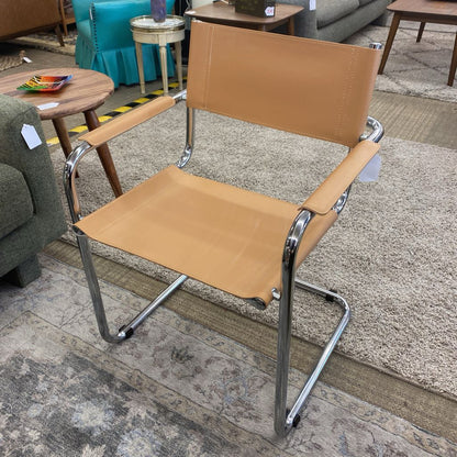 Tan & Chrome Bauhaus-style Breuer-esque Dining Armchair