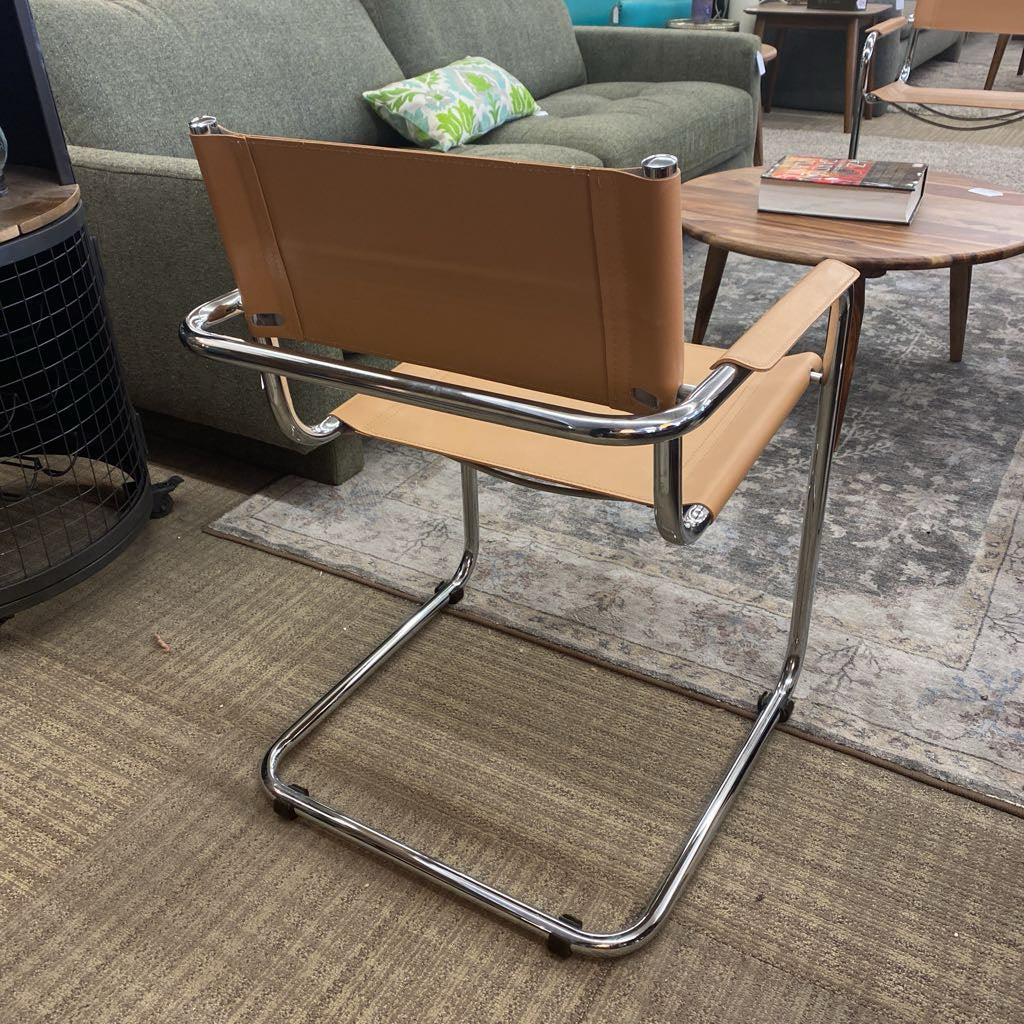 Tan & Chrome Bauhaus-style Breuer-esque Dining Armchair