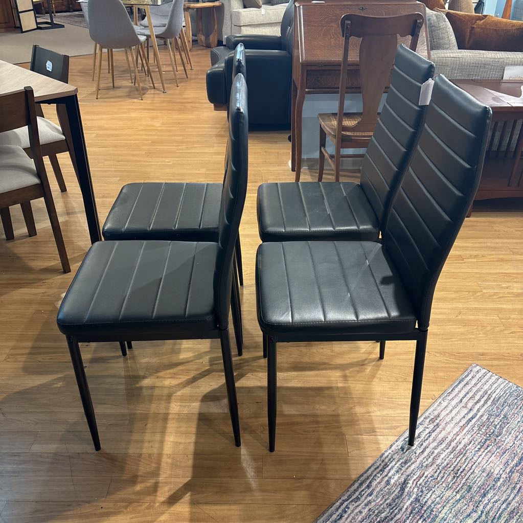 Set of 4 Black Leather Dining Chairs C DINING CHAIRS