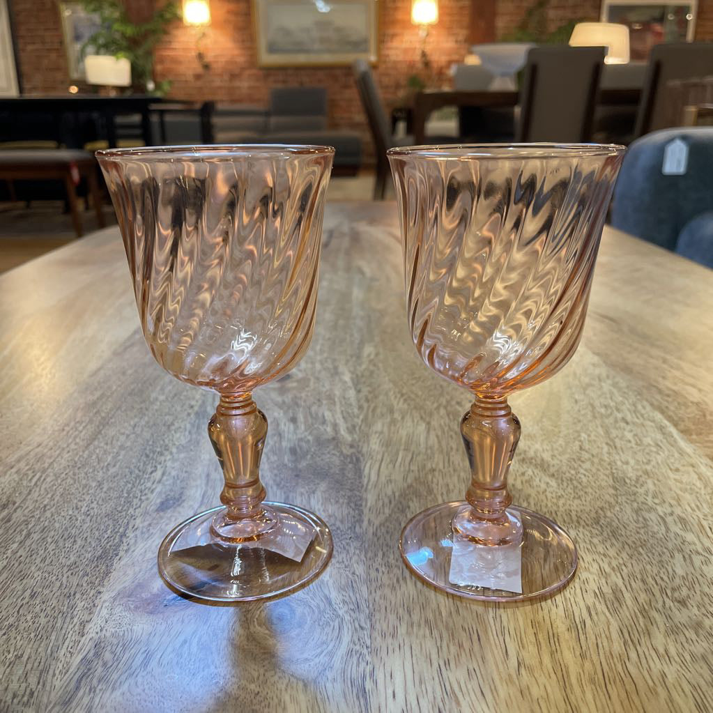 Pink Swirl Pedestal Wine Glass Set of 2 SMALLS