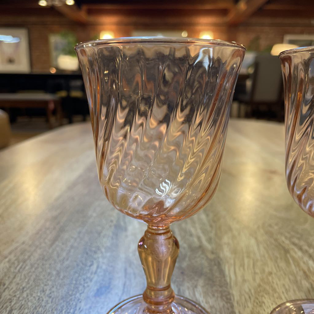 Pink Swirl Pedestal Wine Glass Set of 2 SMALLS