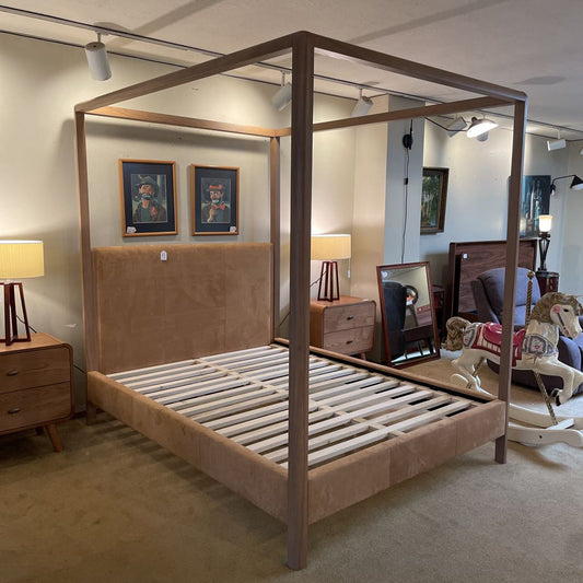 Maiden Home Thompson Queen Canopy Bed in Sand Leather C BED FRAMES