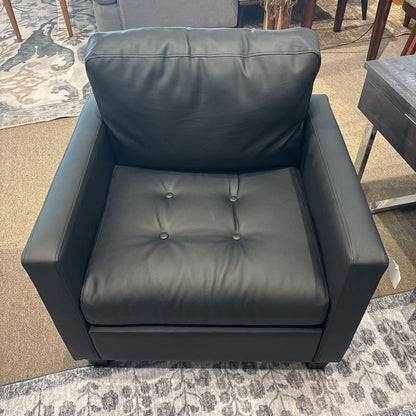 Black Leather Tufted Armchair