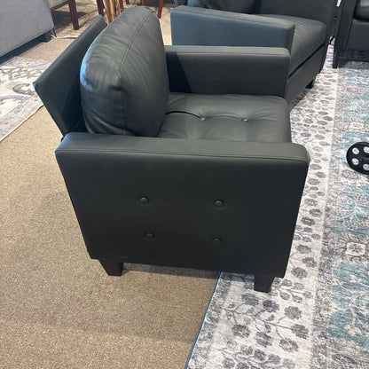 Black Leather Tufted Armchair