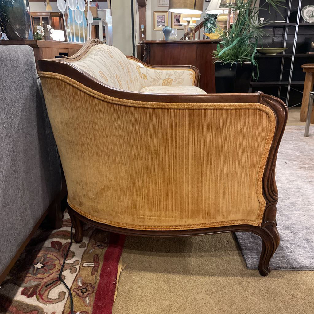 Carved Wood VIctoria Style Sofa w/ Gold Floral Patterns