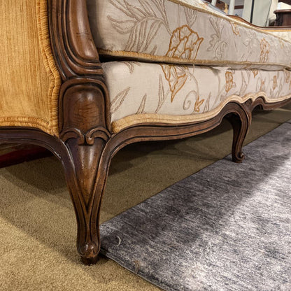 Carved Wood VIctoria Style Sofa w/ Gold Floral Patterns