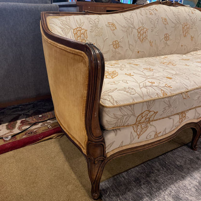 Carved Wood VIctoria Style Sofa w/ Gold Floral Patterns