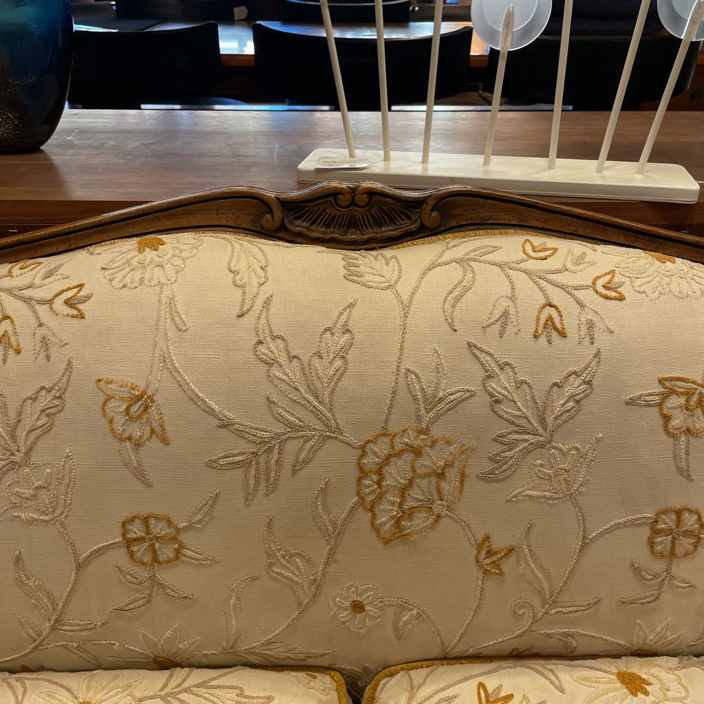 Carved Wood VIctoria Style Sofa w/ Gold Floral Patterns