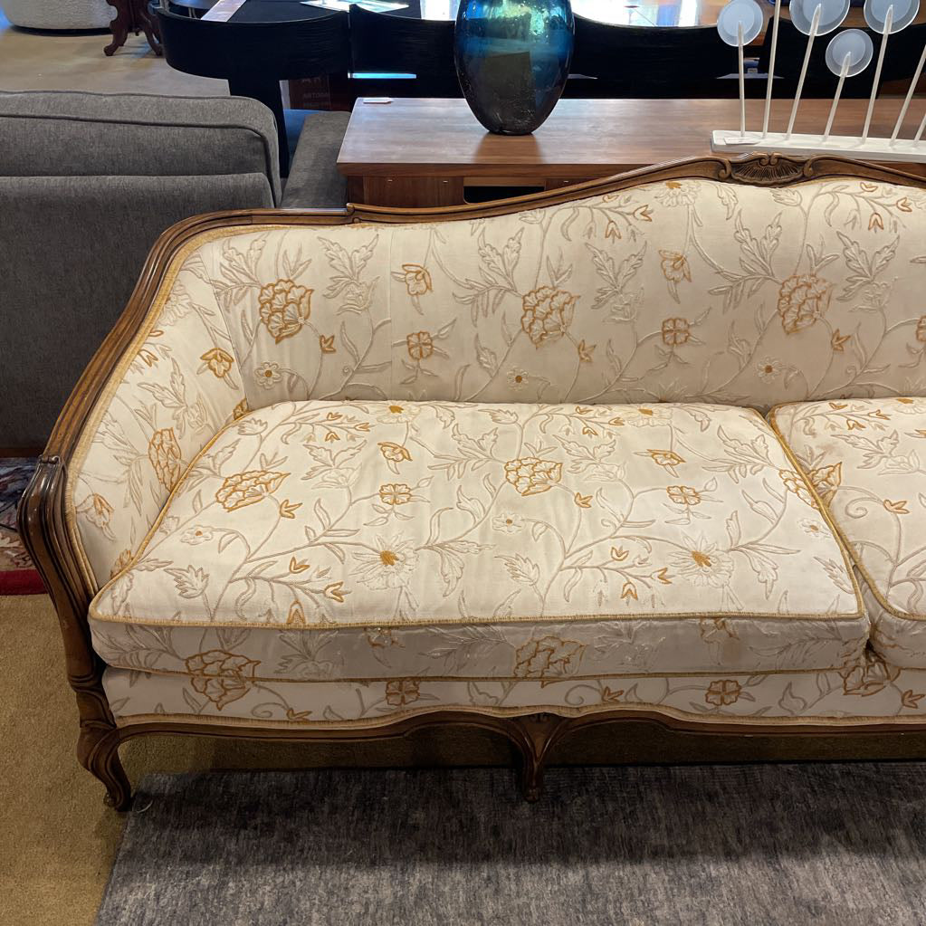 Carved Wood VIctoria Style Sofa w/ Gold Floral Patterns
