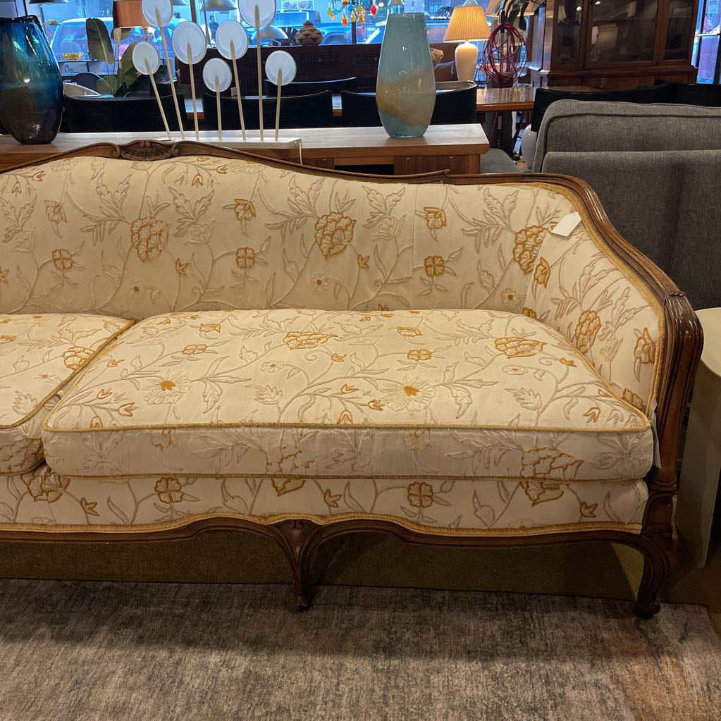 Carved Wood VIctoria Style Sofa w/ Gold Floral Patterns