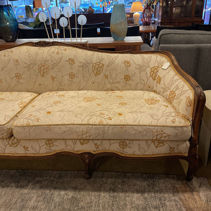 Carved Wood VIctoria Style Sofa w/ Gold Floral Patterns