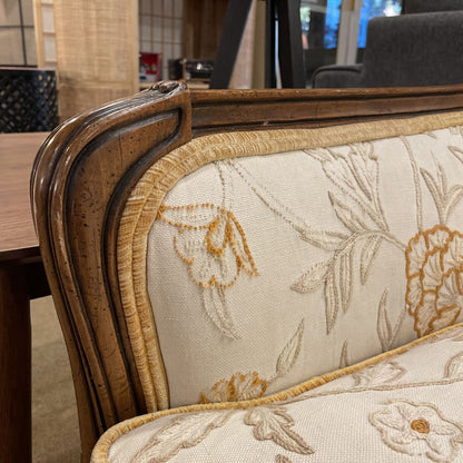 Carved Wood VIctoria Style Sofa w/ Gold Floral Patterns