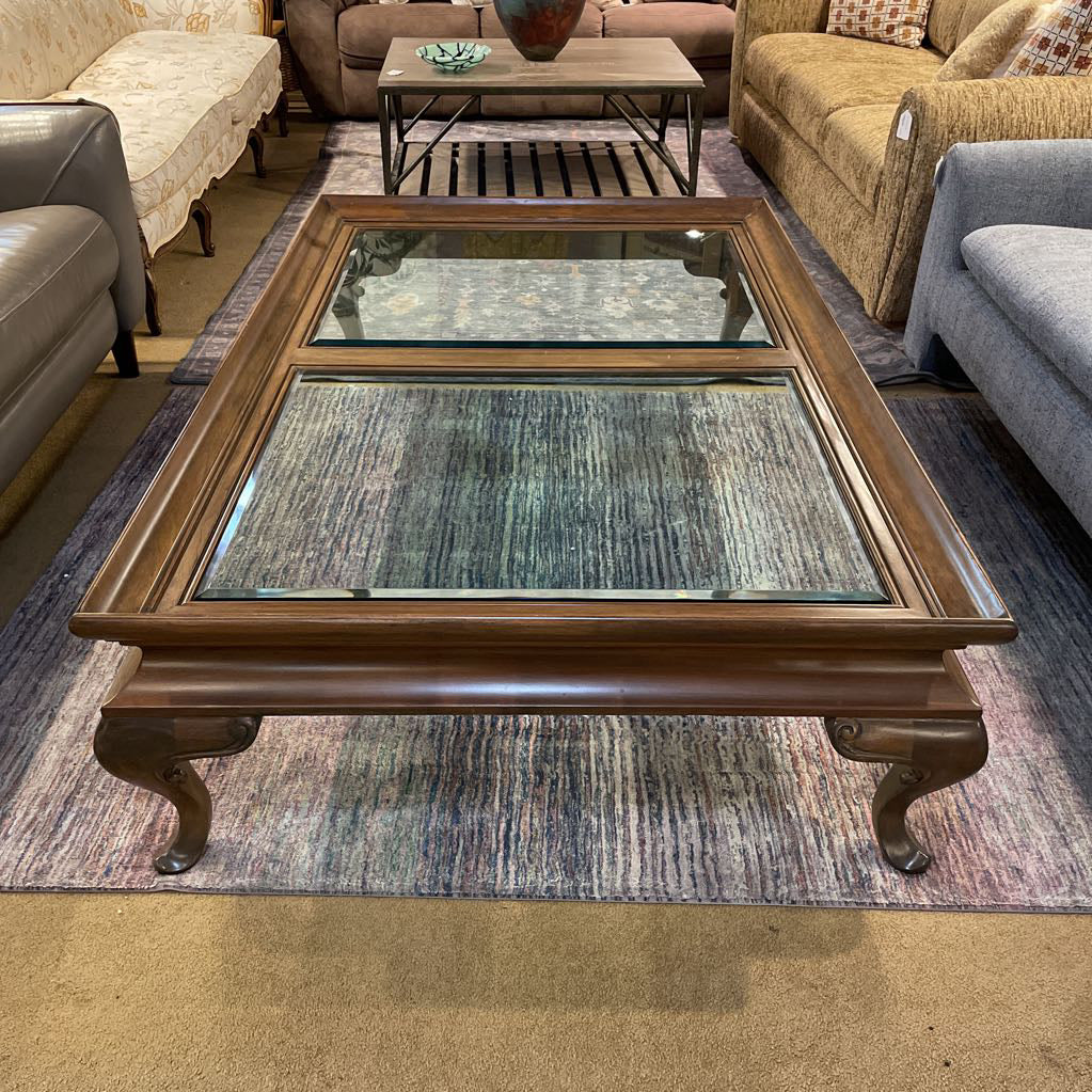 Wood & 2 Paned Beveled Glass Large Coffee Table C COFFEE TABLES