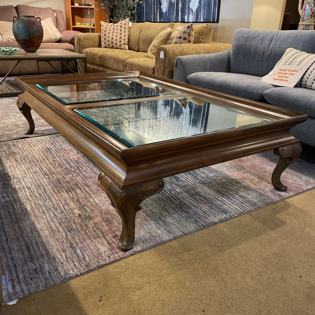 Wood & 2 Paned Beveled Glass Large Coffee Table C COFFEE TABLES