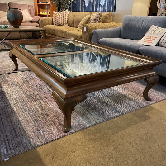 Wood & 2 Paned Beveled Glass Large Coffee Table C COFFEE TABLES