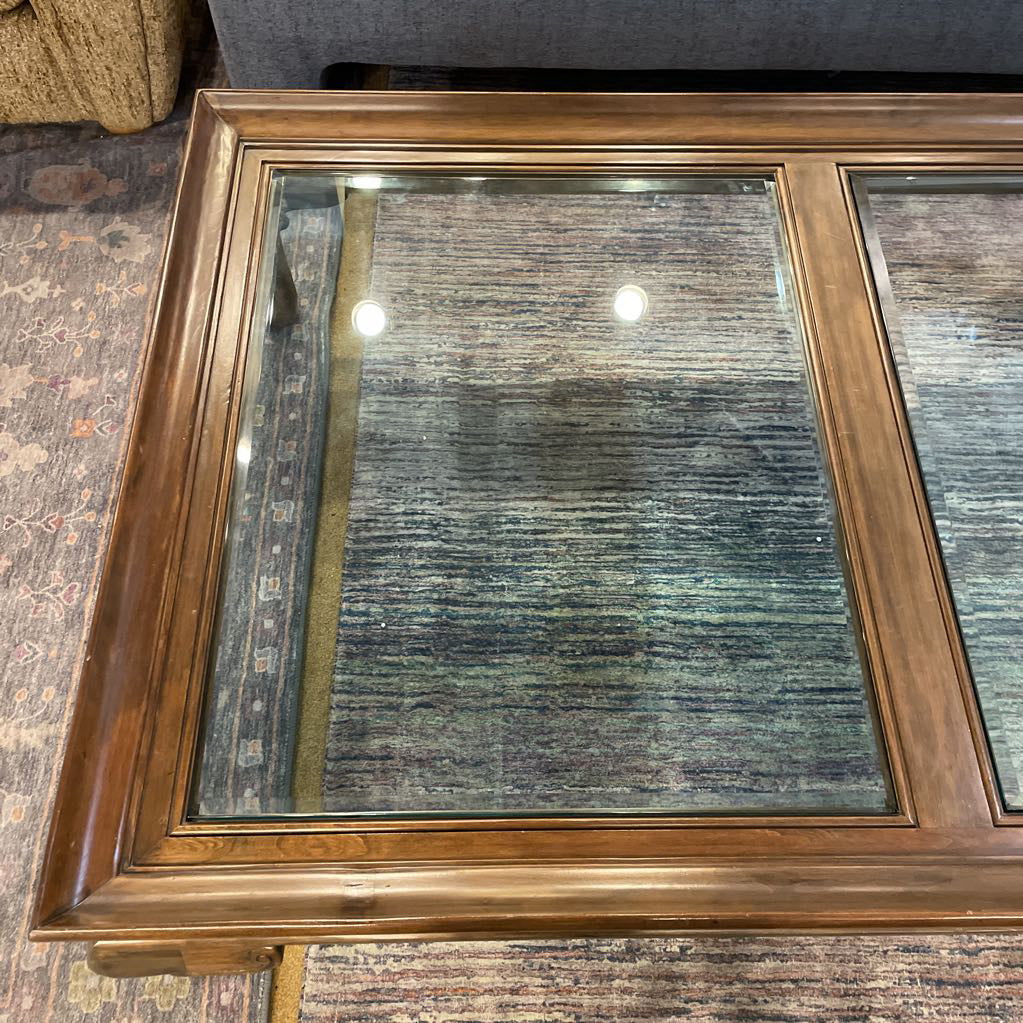 Wood & 2 Paned Beveled Glass Large Coffee Table C COFFEE TABLES