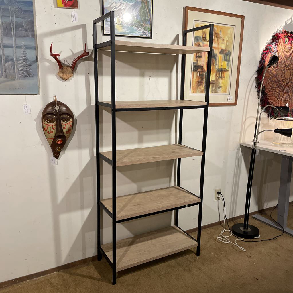 5 Tier Metal Frame Faux Wood Shelf C BOOKSHELVES