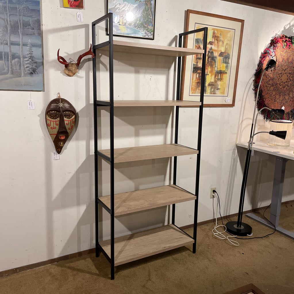 5 Tier Metal Frame Faux Wood Shelf C BOOKSHELVES