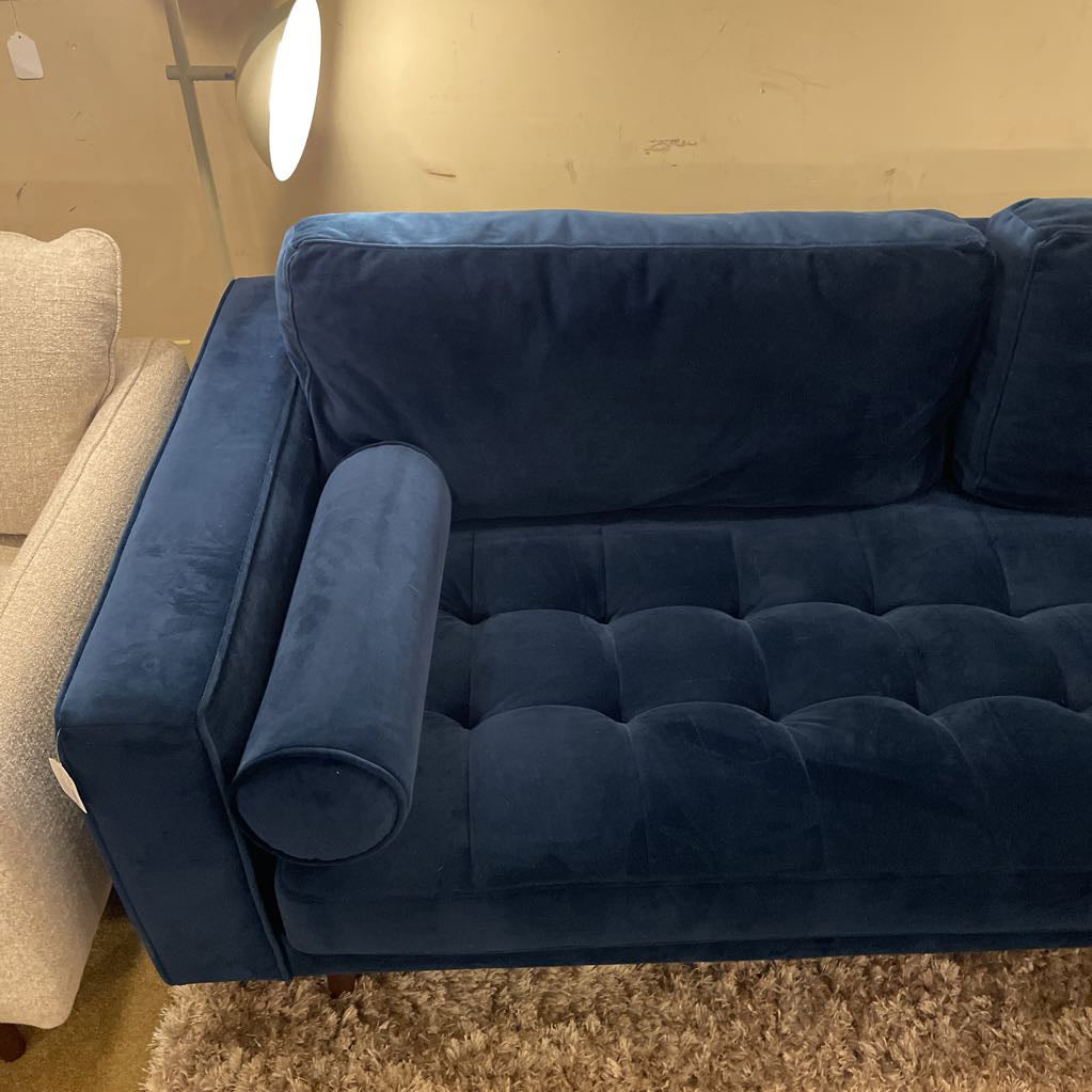 Blue Velvet Tufted Seat Sofa