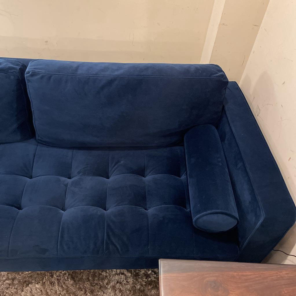 Blue Velvet Tufted Seat Sofa