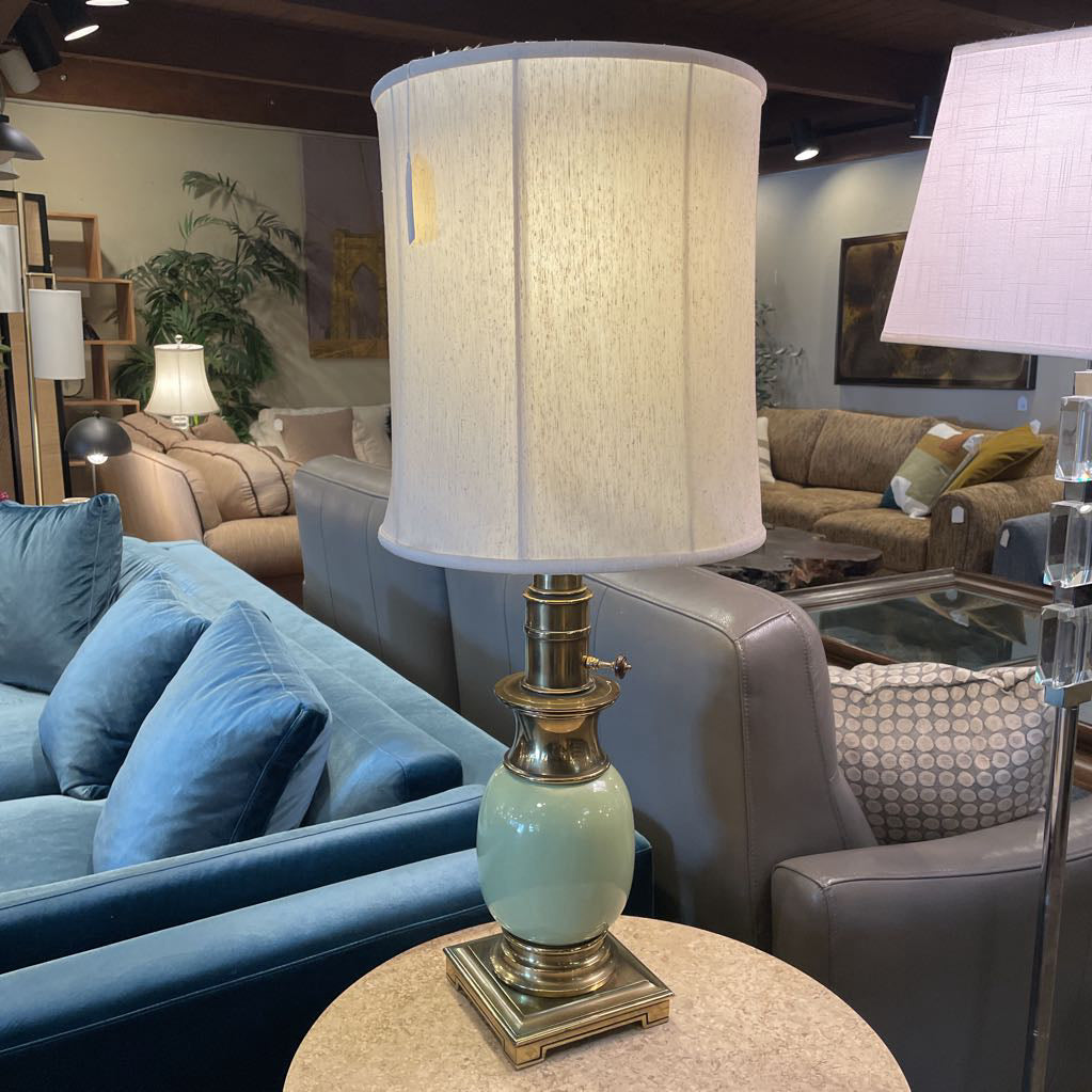 Stiffel Green Egg Base Brass Table Lamp