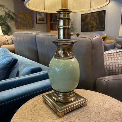 Stiffel Green Egg Base Brass Table Lamp