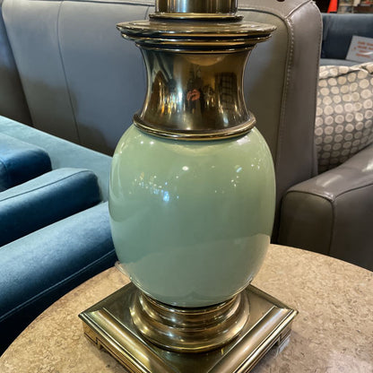 Stiffel Green Egg Base Brass Table Lamp