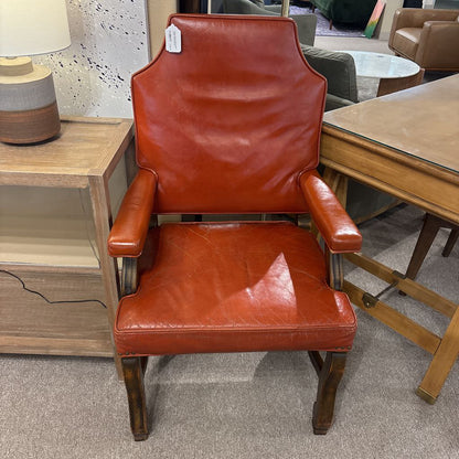 Vintage Regency Style Orange Leather Accent Chair