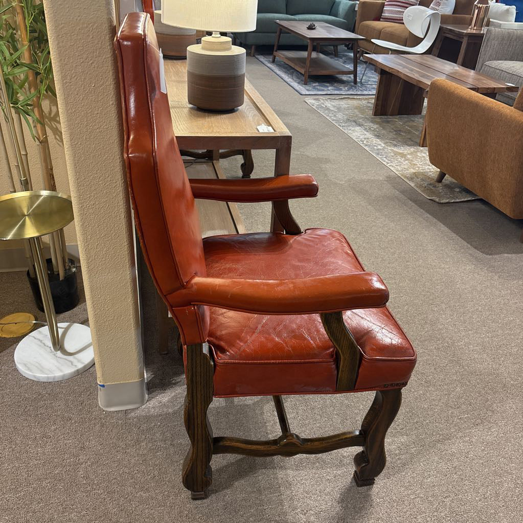 Vintage Regency Style Orange Leather Accent Chair