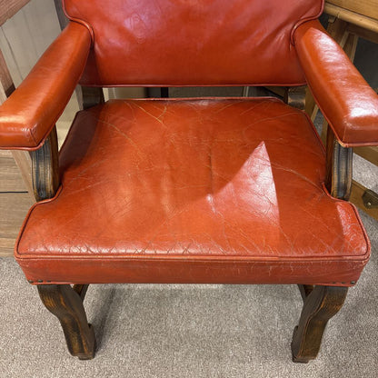 Vintage Regency Style Orange Leather Accent Chair